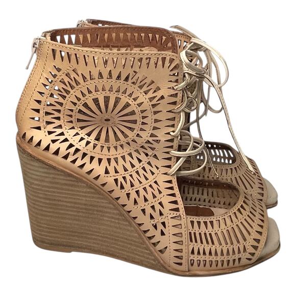 Jeffrey Campbell Rodillo Cutout Hi Wedge Peep Toe Sandals Nude Size 10 - Picture 8 of 10